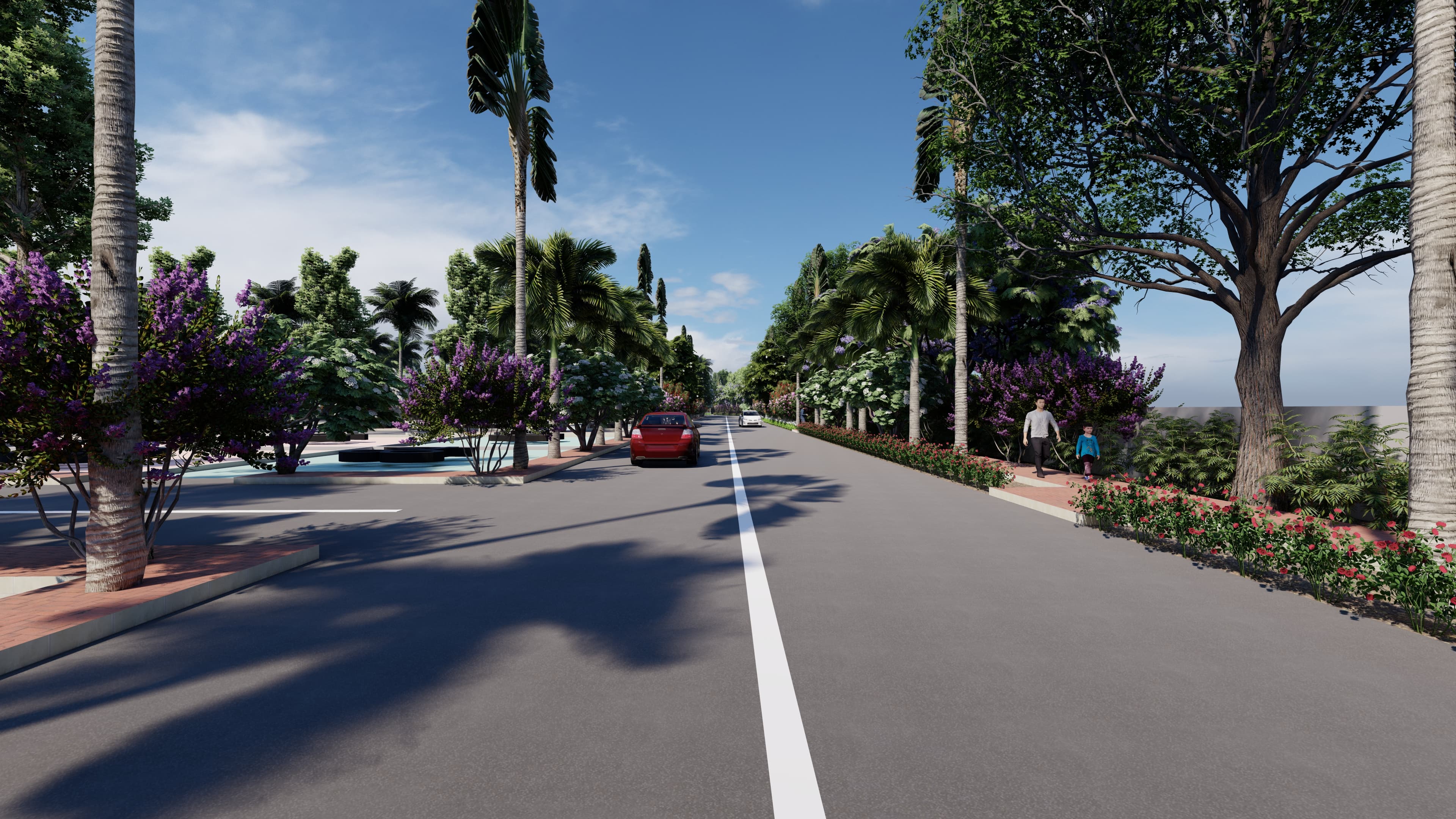 Tree-lined avenue through the community